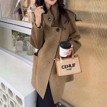 Новое пальто с воротником-стойкой, среднее и длинное, простое модное пальто S