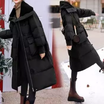 Новое пальто средней длины с хлопковой подкладкой из овечьей шерсти с большими лацканами, женское зимнее утолщенное пальто высокого качества S бежевый