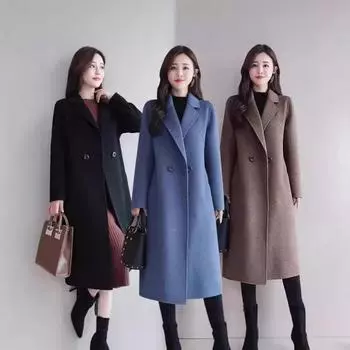 Новое пальто средней и длинной длины с драконом и фениксом 2024 года, осень и зима, новое облегающее пальто, закрывающее живот, повседневное шерстяное пальто для женщин M синий