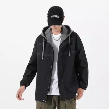 Новое пальто свободный поддельный два повседневных топа модная куртка с капюшоном персонализированный тренчкот M