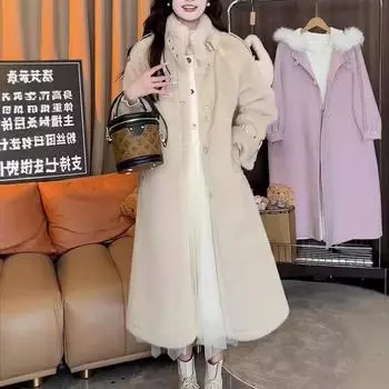 Новое пальто тонкое и роскошное зимой. S легкие хаки