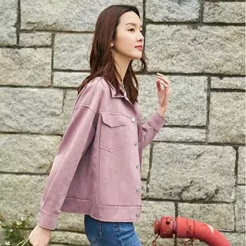 Новое пальто женское осеннее замшевая кожаная куртка женская свободная в гонконгском стиле короткий топ S