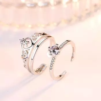 Новое парное кольцо из стерлингового серебра 925 пробы с модной короной и инкрустацией из высококачественного циркония, регулируемые парные кольца для влюбленных, ювелирные изделия, подарок, 2 шт.