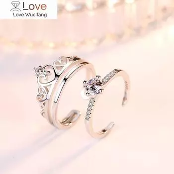Новое парное кольцо из стерлингового серебра 925 пробы с модной короной и инкрустацией из высококачественного циркония, регулируемые парные кольца для влюбленных, ювелирные изделия, подарок, 2 шт.