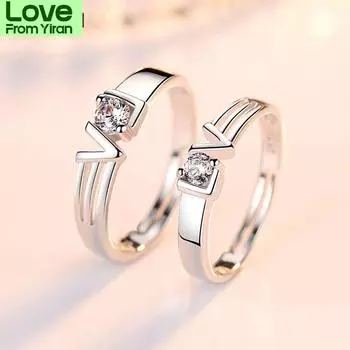 Новое парное кольцо из стерлингового серебра 925 пробы, модное регулируемое кольцо с языком любви, высококачественное кольцо из циркония для влюбленных, ювелирный подарок