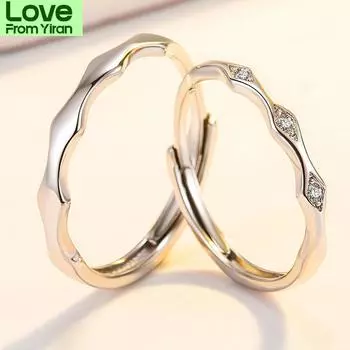 Новое парное кольцо из стерлингового серебра 925 пробы, модное бамбуковое соединение, регулируемое, микро-инкрустированное цирконием, парные кольца для влюбленных, ювелирный подарок