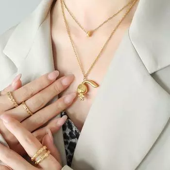 Новое персонализированное ожерелье с подвеской в виде кролика в китайском стиле, натальный знак зодиака, титановая сталь, позолоченная двухслойная позолоченная ключичная цепочка