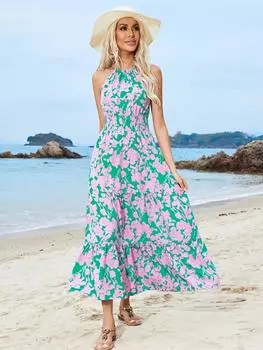 Новое платье без рукавов на бретельках больших размеров с цветочным принтом для женщин, повседневное свободное длинное летнее платье S