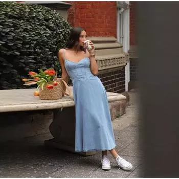 Новое платье без рукавов на тонких бретельках для женщин, летняя мода, элегантное повседневное однотонное пляжное праздничное платье для женщин S синий