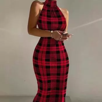 Новое платье без рукавов с принтом S синий