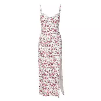 Новое платье-футляр с V-образным вырезом, кружевной отделкой, соблазнительным облегающим кроем, разрезами по низу, в сладком и пикантном стиле, с высокой талией, без рукавов, с принтом и подвязками XS