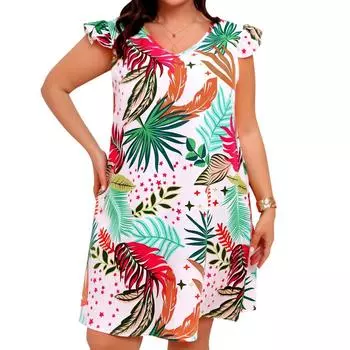 Новое платье, летняя одежда, женские платья больших размеров с цветочным принтом, пляжное платье миди с цветочным принтом без рукавов, Vestidos Para Mujer, повседневное с v-образным вырезом L