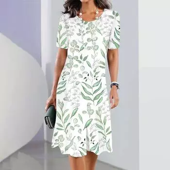 Новое платье модное женское летнее белое 3D-принт с круглым вырезом и коротким рукавом сарафаны повседневные платья свободные макси-платья S