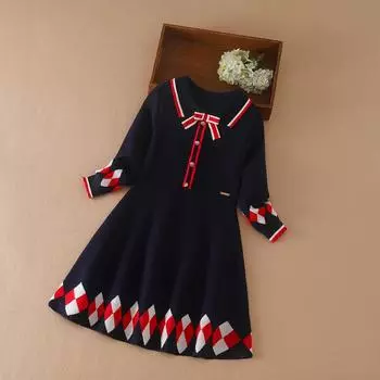 Новое платье на осень-зиму для девочек 5-12 лет, детский теплый свитер, одежда, вязаное платье принцессы с длинными рукавами 120 дубильная кора