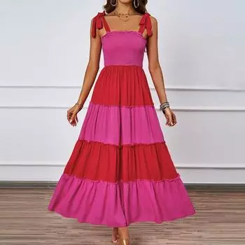 Новое платье на подтяжках без рукавов с грибком для поездок на работу, длинная юбка для женщин S розовый