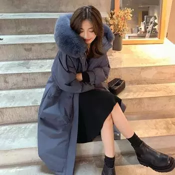 Новое платье Parker с большим шерстяным воротником, хлопчатобумажной подкладкой, женская куртка средней длины с утолщенной талией и капюшоном, утолщенная куртка на утином пуху S хаки