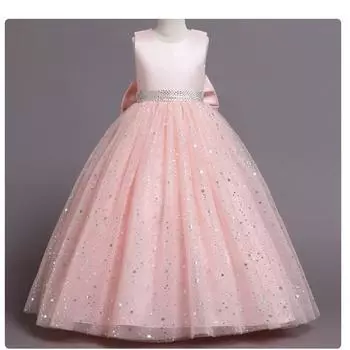 Новое платье принцессы без рукавов с вышивкой для девочек, детское бальное платье для выпускного вечера 110 розовый
