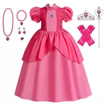 Новое платье принцессы для девочек, бикини, платье принцессы, детское платье для игры в Марио, рождественское платье [KOVIDSUN] розовый