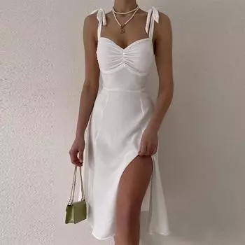 Новое платье RUGOD в европейском и американском французском стиле, женское высокое однотонное универсальное длинное платье с повязкой на талии S хаки