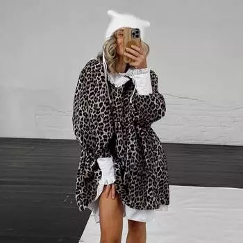 Новое платье с длинными рукавами и пышными рукавами, платье трапециевидной формы в стиле преппи на подтяжках с внутренней подкладкой, женское эластичное двухэтажное платье с леопардовым принтом S болюс