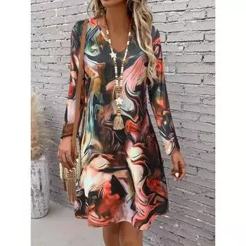 Новое платье с графическим принтом и длинными рукавами для женщин, осень S