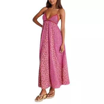 Новое платье в стиле бохо с длинной юбкой на подтяжках и высокой талией с V-образным вырезом и цветочным принтом L