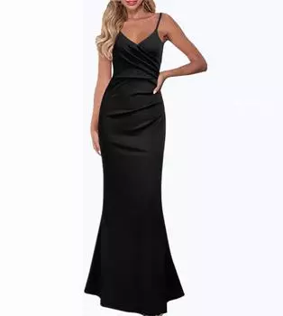 Новое платье весна-лето 2025 года, однотонное, облегающее, с тонкими подвязками и большим маятником S чёрный