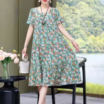 Новое платье, женский летний сарафан, повседневное платье с короткими рукавами, Vestidos, женский халат с круглым вырезом, большие богемные платья XL