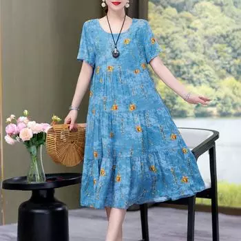 Новое платье, женский летний сарафан, повседневное платье с короткими рукавами, Vestidos, женский халат с круглым вырезом, большие богемные платья XL