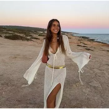 Новое пляжное платье Сексуальное полое Прозрачное Солнцезащитная одежда Весна и Лето Вязаное Приморский отдых Длинная юбка S