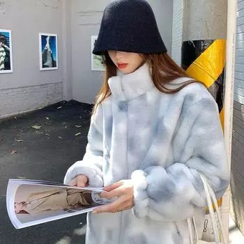 Новое плюшевое пальто из ягненка для женщин, осень и зима, плюшевый утолщенный свободный воротник-стойка, пушистый искусственный мех, хлопковая одежда S 80-50kg