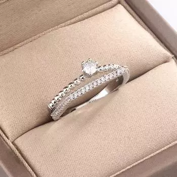 Новое полукруглое кольцо с полным бриллиантом и креативным геометрическим дизайном, легкое, роскошное, модное, свадебное, помолвочное, ювелирное изделие 6 белый