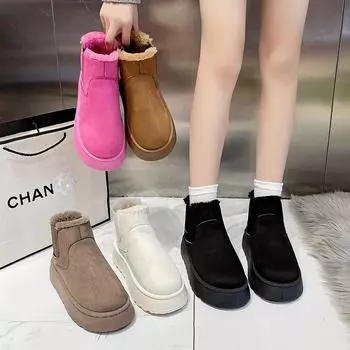 Новое пополнение в линейке зимних ботинок с плюшем и толстой изоляцией для повседневного и универсального использования, женские зимние ботинки с меховой подкладкой и толстой подошвой 36 чёрный