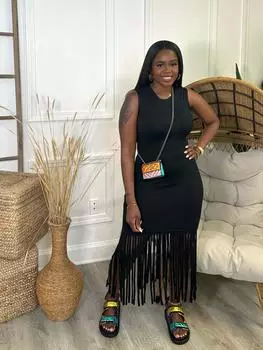 Новое популярнейшее платье с кисточками для европейских и американских женщин XXL чёрный