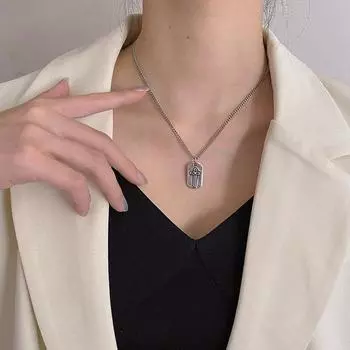 Новое поступление 100% стерлингового серебра 925 пробы ретро крест квадратная бирка дамы кулон ожерелье ювелирные изделия для женщин новогодние подарки 50cm