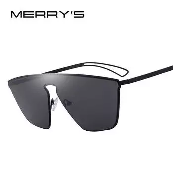 Новое поступление 2017 года MERRY S, женские классические брендовые дизайнерские солнцезащитные очки без оправы, интегрированные очки S 8097 чёрный/серебряный
