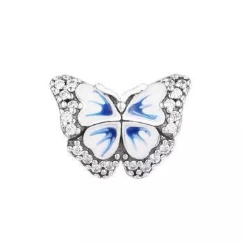 Новое поступление 2022, сверкающие бусины с синей бабочкой, подходит для европейского браслета, стерлингового серебра 925 пробы, аксессуары для изготовления ювелирных изделий своими руками