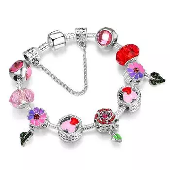 Новое поступление 2023 года, браслет из бисера с зелеными цветами, дизайн подходит для оригинального браслета, ювелирные изделия своими руками, подарок для женщин 22cm античный серебряного