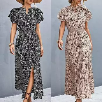 Новое поступление 2023 года: платье с V-образным вырезом, шнуровкой и разрезом для европейского и американского рынков. S чёрный