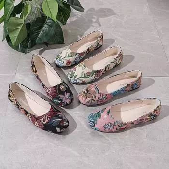 Новое поступление 2024 года, плоские туфли для женщин с квадратным носком, красивые цветочные модные балетки, удобные повседневные женские туфли 37 чёрный