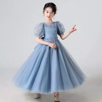 Новое поступление 2024 года, синее, розовое платье для причастия с цветочным узором для девочек, кружевные платья с бусинами, элегантное платье для девочек на свадьбу, выпускной вечер 120cm розовый