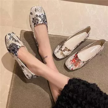 Новое поступление 2024 года, женские туфли на плоской подошве с круглым носком, красивые цветочные граффити, модные летние туфли, балетки на плоской подошве, удобные повседневные женские туфли 37 чёрный