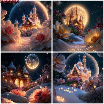 Новое поступление 5D DIY полная алмазная живопись светящийся замок лунный цветок Алмазная вышивка крестиком комплект горный хрусталь домашний декор Full Round 20x30CM