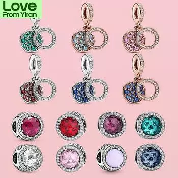 Новое поступление 925 пробы серебряный кулон красочные сверкающие бусины серии подвески браслет ювелирные изделия для женщин