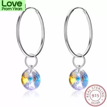 Новое поступление 925 стерлингового серебра серьги для женщин ювелирные изделия дропшиппинг заявление серьги круглый кристалл от