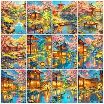 Новое поступление Алмазная картина Дом Вышивка крестом Сад Вышивка Озеро Рукоделие Мозаика Ручная работа Хобби Full Round 20x30CM