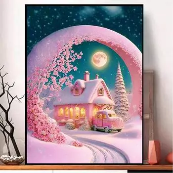 Новое поступление Алмазная картина Сказка Снежный дом Розовый автомобиль Художественная картина Набор для вышивки крестом Полная алмазная вышивка Мозаика Домашний декор U8