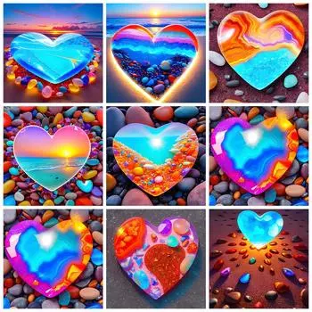 Новое поступление Алмазная картина Стразы на берегу моря Картина заката Вышивка Пейзаж Мозаика Цветной камень Настенное искусство Full Round 20x20CM