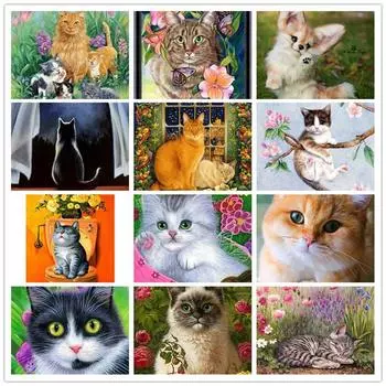 Новое поступление алмазная живопись животные вышивка крестиком ремесло полная круглая дрель милый кот горный хрусталь мозаика подарок домашний декор стены 15x20CM