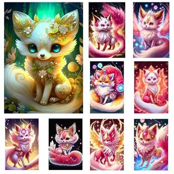 Новое поступление алмазной живописи Diy Pink Fox Полная мозаика Мультфильм Животное Алмазная вышивка Настенное украшение Вышивка крестом Full Round 20x30CM